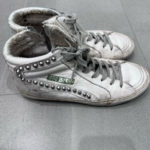 Golden Goose mid star white leather with silver studs